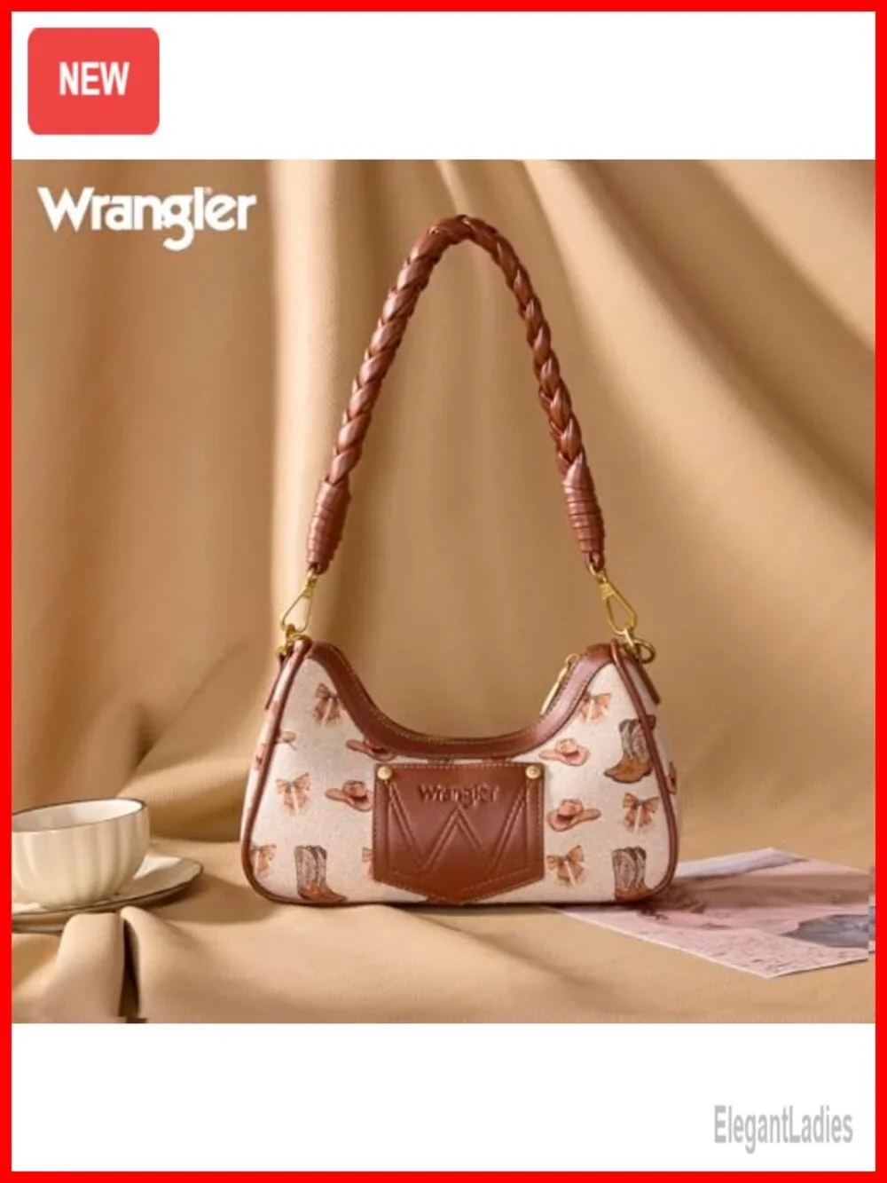Vintage Y2K Crescent Hobo Shoulder Bag with Gold Chain Detailing and Cowboy